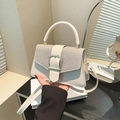 Elegant cream white mini handbag with sparkling rhinestone flap and golden buckle accent - Gold