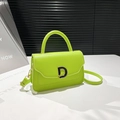 Vibrant lime green leather mini square bag with signature D-buckle and top handle - Green