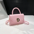 Chic pink leather crossbody square bag with golden D-shaped buckle and top handle - Pink