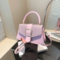 Pink sequin crossbody bag with a large gold square buckle and detachable shoulder strap - Pink