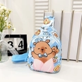 Sac de poitrine enfant à carreaux bleus avec ours mignons et bandoulière réglable - Bleu