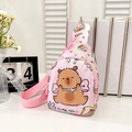 Sac de poitrine rose pour enfants avec motif capybara mignon et bandoulière réglable - Rose Clair