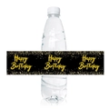 Schwarze und goldene Happy Birthday Wasserflaschen-Etiketten für Party-Dekoration - Schwarzer Hintergrund Goldene Punkte Happy Birthday (T7722-2)