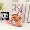 Sac de poitrine rose pour enfants avec motif capybara, texte et losanges élégants - Rose