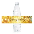 Detail of glittery Happy Birthday water bottle labels with elegant gold bokeh pattern - Gold Bokeh Texture Happy birthday (T7722-5)