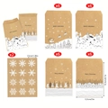 Juego de 24 sobres navideños festivos de papel kraft con pegatinas de copos de nieve - Estilo de Ilustración de Papá Noel Oso Polar Nieve (S894) / Juego de 24