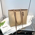 Bolso tote grande retro en contraste de cuero PU liso caqui y marrón oscuro para mujer - Caqui