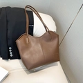 Brown vintage contrast color tote bag with thin straps for women office commute - Brown