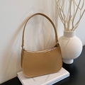 Borsa a baguette retrò in pelle litchi color cammello con cerniera argentata e tracolla - Marrone Giallastro