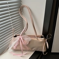 Rosa Schultertasche aus PU-Leder mit weißer Spitzenschleife und Bändern für Damen - Rosa