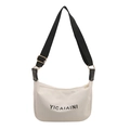 Borsa a tracolla minimalista in nylon beige con tracolla nera e stampa YICAIAINI - Bianco