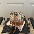 Sac seau en jacquard floral rétro avec garniture en cuir marron et cordon de serrage - Brun Foncé