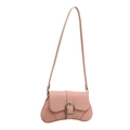 Bolso de hombro rosa de cuero sintético con hebilla de herradura plateada y base curva - Rosa