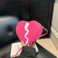 Pink heart-shaped PU leather crossbody bag with white lightning graphic and zip closure - Rose Red