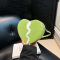 Chic heart-shaped crossbody bag in fruit green with unique crack pattern and PU leather - Green