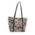 Sac fourre-tout en toile à imprimé floral coloré et anses en similicuir noir - Noir