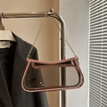 Translucent grey PVC underarm bag with pink leather trim and gold chain strap - Pink