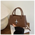 Dark brown crocodile pattern mini square bag with silver star charm and shoulder strap - Tan