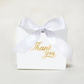 Elegant white wedding favor box with gold Thank You script and satin ribbon bow - White Box (White Ribbon)