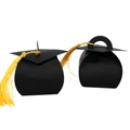Black doctoral cap gift boxes with yellow tassels for graduation party candy and favors - Black (Without Stickers)