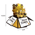 Biglietto d'auguri 3D pop-up in nero e oro con eleganti dettagli glitterati e decori - Stile Happy Birthday Nero Oro (s662)