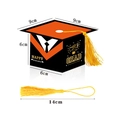 Detailed size specifications for graduation cap gift box with dimensions and yellow tassel - Orange