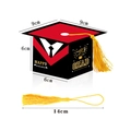 Detailed dimensions of the square graduation cap gift box with golden tassel details - Red