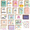Happy Birthday card set with 19 cartoon designs, kraft envelopes and stickers - S502 Style