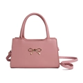 Sac à main rose de style français avec boucle nœud doré et bandoulière réglable - Rose