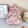 Pink large capacity backpack featuring cartoon capybara prints and waterproof nylon - Pink