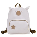 Cute white cartoon kids mini backpack with brown adjustable straps and animal ears - White