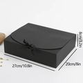 Black matte gift box with bow ribbon, dimensions 27x20x8cm for luxury gift packaging - Black Gift Box with Black Ribbon (s3323) / Black