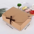 Brown kraft paper gift box with silk bow tie and 27x20x8cm dimensions display - Kraft Gift Box with Coffee Ribbon (s3323) / Brown