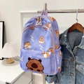 Light purple backpack featuring cute cartoon capybara prints for students - Purple