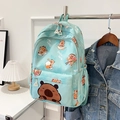 Light blue large capacity backpack with cute cartoon Capybara prints for students - Green