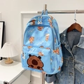 Light blue large capacity backpack featuring cute cartoon capybara prints for students - Blue