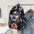 Black large-capacity backpack with Capybara cartoon prints for students - Black