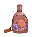 Borsa a tracolla marrone scuro per bambini con simpatica stampa capibara e nylon - Marrone