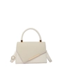 Elegante borsa a tracolla in pelle crema e tessuto operato con fibbia dorata - Bianco