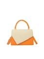 Borsa a mano quadrata in patchwork arancione e bianco con finiture in oro asimmetriche - Arancione