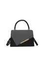 Elegante borsa a mano intrecciata bicolore con finiture dorate e tracolla regolabile - Nero