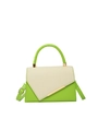 Green and beige minimalist square handbag with gold trim and adjustable strap - Green
