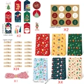 24-piece Christmas advent calendar gift bag set with stickers, tags and wooden clips - Christmas Mixed Graffiti Style (621+619+Red White Rope 24 Set)