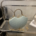 Pochette cœur bleu clair avec poignée en strass et fine bandoulière chaîne dorée - Vert