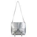 Borsa tote moderna argento metallizzato con doppie tasche frontali e tracolle sottili - Argento