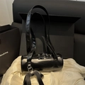 Glossy black cylindrical shoulder bag with silver buckle and matching gift box set - Black