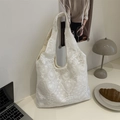 Elegant white floral lace tote bag with hobo design and spacious interior for daily use - Without Pendant / White (Without Charm)