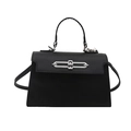 Minimalistische zwarte Kelly-stijl handtas met zilveren sluiting en handvat - Zwart