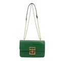 Green crocodile pattern crossbody bag with gold chain strap and geometric metal lock - Green