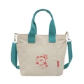 Sac bandoulière en toile avec imprimé ours mignon et poignées vertes sur fond blanc - Vert